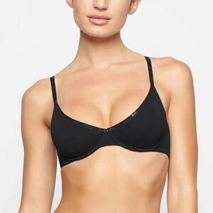NWT SKIMS Cotton Logo Underwire Demi Bra 34C SOOT Black Soft BR-UWR-2001 Sexy